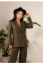 کت و شلوار اورسایز رنگ هکی - 7536