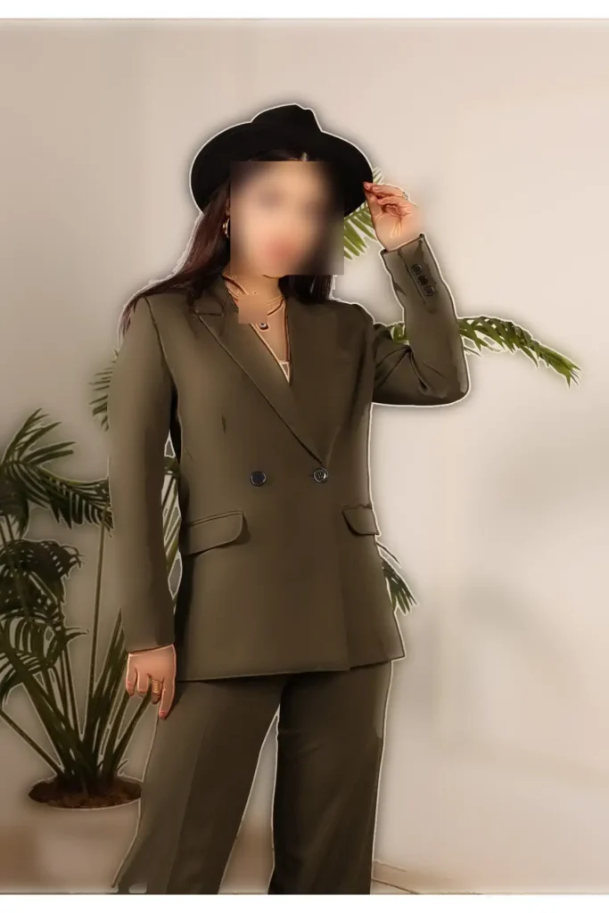 کت و شلوار اورسایز رنگ هکی - 7536