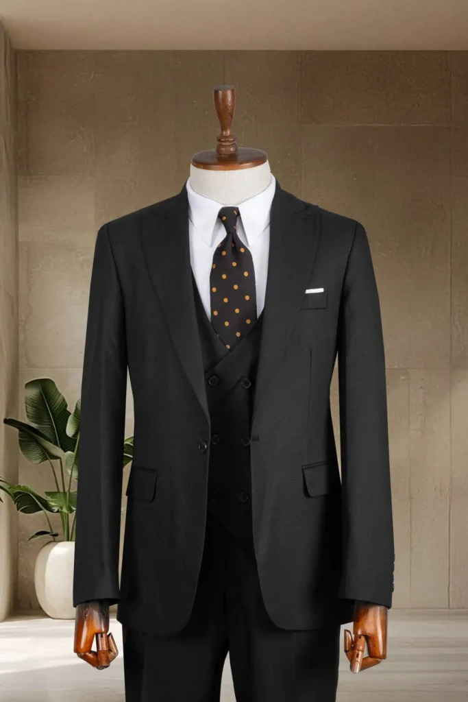 کت و شلوار مردانه ایتالیایی مدل slim fit مشکی - شامل کت، جلیقه و شلوار - 7563