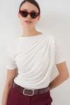 بلوز ساندی آستین کوتاه با جزئیات چین دار 945 - سفید - 7816