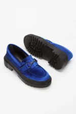 کفش loafer زنانه آبی جیر با سنگ‌های تزئینی در جلو - 7620