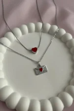 ست گردنبند قلب مینیمال و نامه، گردنبند چرم - 7643