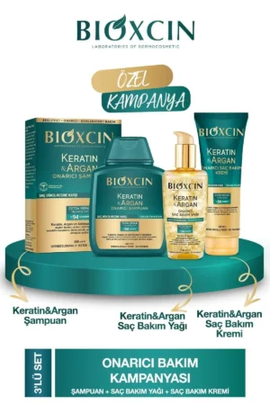 شامپوی ترمیم کننده کراتین و آرگان 300 میلی لیتر + روغن موی کراتین و آرگان + نرم کننده مو - 7706