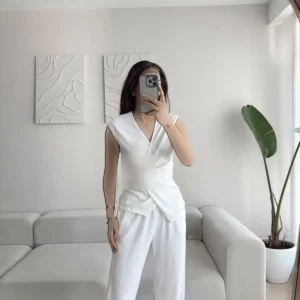 ست شلوار و بلوز کراواتی - سفید - 8212