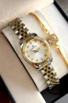 ساعت مچی زنانه رنگ طلایی ۱۰۰٪ اصل همراه با دستبند هدیه برای عروسی و نامزدی - 7647
