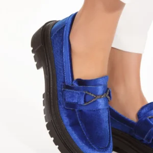 کفش loafer زنانه آبی جیر با سنگ‌های تزئینی در جلو - 7620