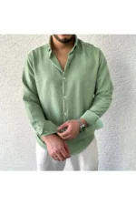 بلوز کتان سبز چین‌دار - 8866