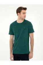 تی‌شرت بیسیک کمی تنگ با یقه گرد به رنگ سبز تیره از جنس 100% پنبه شماره 50306980-vr079 - 8541