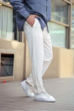 شلوار کتان گشاد مردانه - سفید - 9502