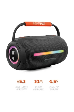 بیت باکس سیاه با نور LED مقاوم، بمب صوتی، با قابلیت USB، SD، AUX، رادیو FM و بلوتوث - 9279