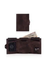 کارت‌holder قهوه‌ای ورونا، ساخته شده از چرم طبیعی، مناسب برای همگان، با قابلیت حفاظت RFID، طراحی مینیمالیستی، هدیه‌ای برای مردان و زنان. - 9528