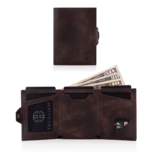 کارت‌holder قهوه‌ای ورونا، ساخته شده از چرم طبیعی، مناسب برای همگان، با قابلیت حفاظت RFID، طراحی مینیمالیستی، هدیه‌ای برای مردان و زنان. - 9528