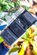 کیف پول مردانه چرم طبیعی مشکی با پنجره سکه مدل Jcksn101 - 8475