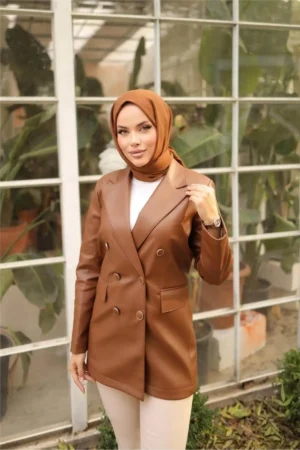 ژاکت چرمی با جیب کناری کلاهدار - (۳۸-۴۶) - ۷۱۲۲۸ - قهوه‌ای - 9458