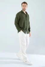 پیراهن کتان مردانه با برش آزاد و راحت از جنس پنبه (محصول دارای برش وسیع است) - 8842