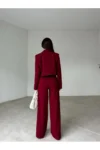 ست ۳ تکه شامل شلوار بوردو با کمر بالا و جلیقه و کت زنانه - 9311