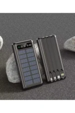 پاوربانک خورشیدی ۲۰۰۰۰ میلی‌آمپری با چراغ‌های LED و دو خروجی USB دارای چندین کابل - 9673