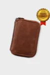پورتو - کیف پول زنانه شیک با قسمت‌های مخصوص کارت و زیپ‌دار از چرم طبیعی قهوه‌ای، دارای ۱۰ جا کارت. - 9524