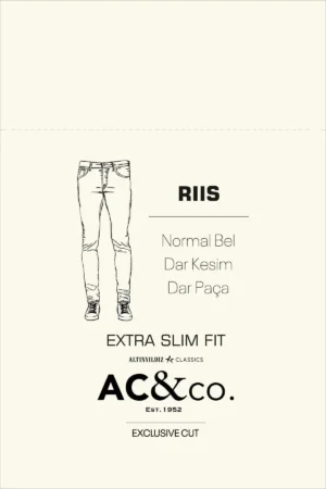 شلوار جین دنیم پنبه‌ای مردانه با رنگ آبی نفتی، برش اسلیم فیت و کشسانی EXTRA Slim Fit - 9515