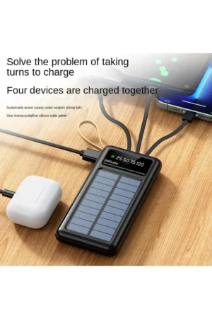 پاوربانک خورشیدی 10.000 میلی آمپر ساعت با چراغ LED و دو خروجی USB - Micro Type C - 9670