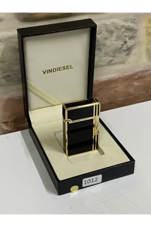 فندک شخصی مدل گلدار با خطوط عمودی مشکی و زرد - 9586