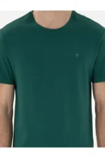 تی‌شرت بیسیک کمی تنگ با یقه گرد به رنگ سبز تیره از جنس 100% پنبه شماره 50306980-vr079 - 8541