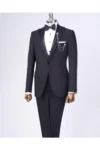 ست دامادی شامل جلیقه، کت و شلوار با طرح ایتالیایی و برش slim fit به رنگ مشکی T11776 - 9390