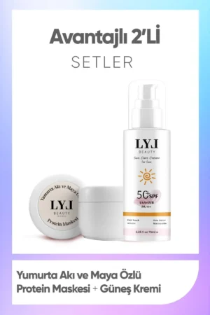 ماسک سفت‌کننده منافذ با عصاره سفیده تخم‌مرغ و مخمر + کرم آفتاب پایه آب صورتی 50+SPF بسته 2 عددی - 9155