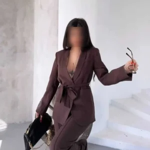 ست بلیزر بند دار و شلوار گشاد - 9306