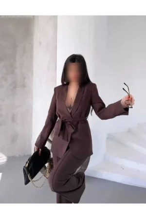 ست بلیزر بند دار و شلوار گشاد - 9306