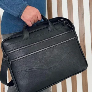 کیف چرم اصل، کیف لپ‌تاپ، کیف کامپیوتر، کیف مدارک مشکی - 9709