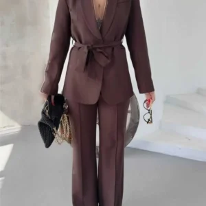 ست بلیزر بند دار و شلوار گشاد - 9306