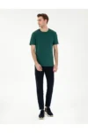 تی‌شرت بیسیک کمی تنگ با یقه گرد به رنگ سبز تیره از جنس 100% پنبه شماره 50306980-vr079 - 8541