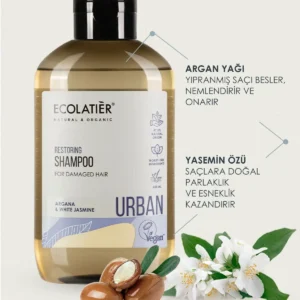 شامپوی ترمیم کننده برای موهای آسیب دیده با 97.8% ترکیبات طبیعی، روغن آرگان و عصاره یاسmin، 600 میلی‌لیتر - 8932