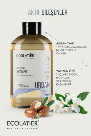 شامپوی ترمیم کننده برای موهای آسیب دیده با 97.8% ترکیبات طبیعی، روغن آرگان و عصاره یاسmin، 600 میلی‌لیتر - 8932