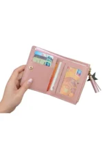 کیف کارت زنانه چرمی صورتی - 9522
