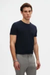 تی‌شرت نازک فیت یقه گرد آبی تیره 0 پنبه‌ای دارای قابلیت تنفس - 8809