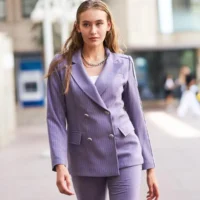 ست پلی‌ویسکوز با یقه کلو شلواری رنگ لیلک - 9734