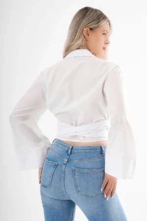 پیراهن زنانه با یقه اسپانیایی و آستین‌های گوسفندی با کمر بنددار - 9067