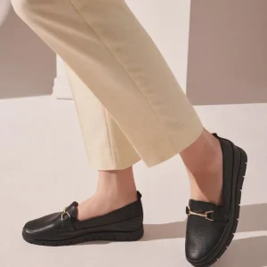 loafer زنانه مشکی با بند چرمی طبیعی - 9323