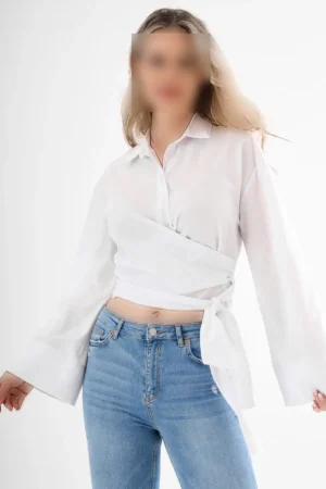 پیراهن زنانه با یقه اسپانیایی و آستین‌های گوسفندی با کمر بنددار - 9067