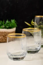 ست ۱۸ تکه لیوان شیشه‌ای آب طلاکاری شده | ۲۱۵، ۳۱۰، ۳۸۵ سی‌سی - 9553