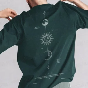 تی‌شرت آستین کوتاه مردانه رنگ سبز نفتی مدل The Moon با یقه گرد و طراحی اوور سایز - 8828