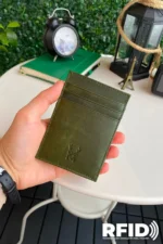 کیف پول سبز جادوگر با قابلیت حفاظت RFID از چرم طبیعی - لوتوس - 8480