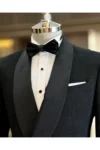ست دامادی شلوار و کت دکمه‌دار یقه‌شال با طراحی slim fit به سبک ایتالیایی رنگ مشکی T12024 - 9386