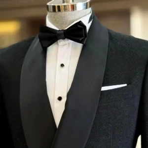 ست دامادی شلوار و کت دکمه‌دار یقه‌شال با طراحی slim fit به سبک ایتالیایی رنگ مشکی T12024 - 9386