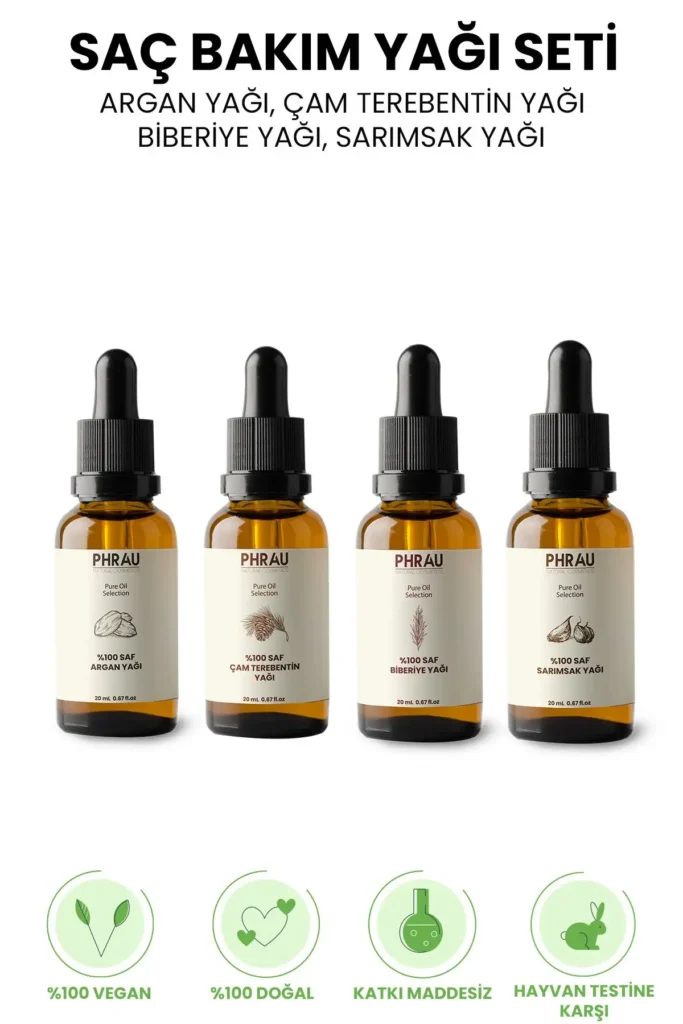 ست روغن مراقبت از مو 100% طبیعی و خالص 4 عددی (روغن آرگان، روغن درخت کاج، روغن رزماری، روغن سیر) - 8919