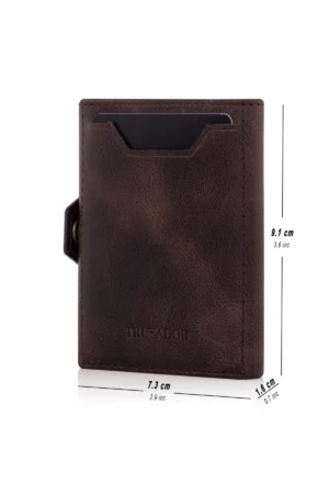 کارت‌holder قهوه‌ای ورونا، ساخته شده از چرم طبیعی، مناسب برای همگان، با قابلیت حفاظت RFID، طراحی مینیمالیستی، هدیه‌ای برای مردان و زنان. - 9528