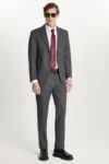 کت و شلوار مردانه نازک فیت با یقه مونو از پارچه کشی انعطاف‌پذیر به رنگ خاکستری تیره - 9391