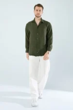 پیراهن کتان مردانه با برش آزاد و راحت از جنس پنبه (محصول دارای برش وسیع است) - 8842
